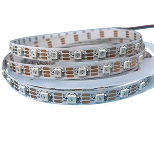 2812 LED Strip - coiled in a roll, featuring multiple white surface-mount LEDs with visible 5V, DI, and GND contact pads on a flexible copper-tracked strip.