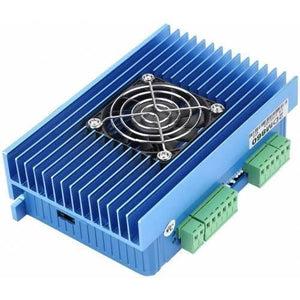 2DM860H 2 Phase NEMA23 NEMA34 Stepper Motor Driver - a blue rectangular device with a central cooling fan and two green terminal block connectors on the side.