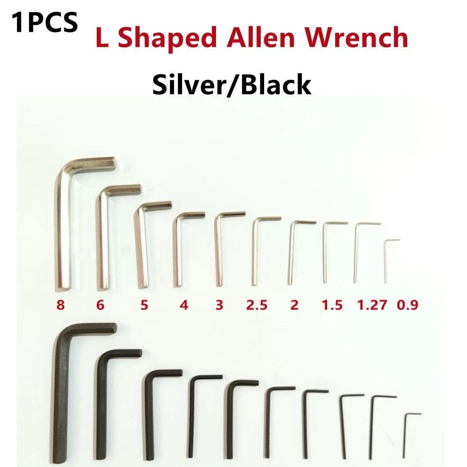 2mm Hex Allen Key For CNC And 3d Printer 55mm x 18mm - shown as a collection of silver and black L-shaped Allen wrenches in various sizes.