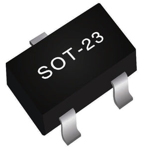 2N3906 MMBT3906 Transistor PNP SMD Sot-23 - a black three-pin surface-mount electronic component with the text SOT-23 printed on its top surface.