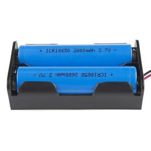 2x 18650 Cell Battery Holder - containing two blue ICR18650 2600mAh 3.7V batteries in a black plastic case with red and black wires.