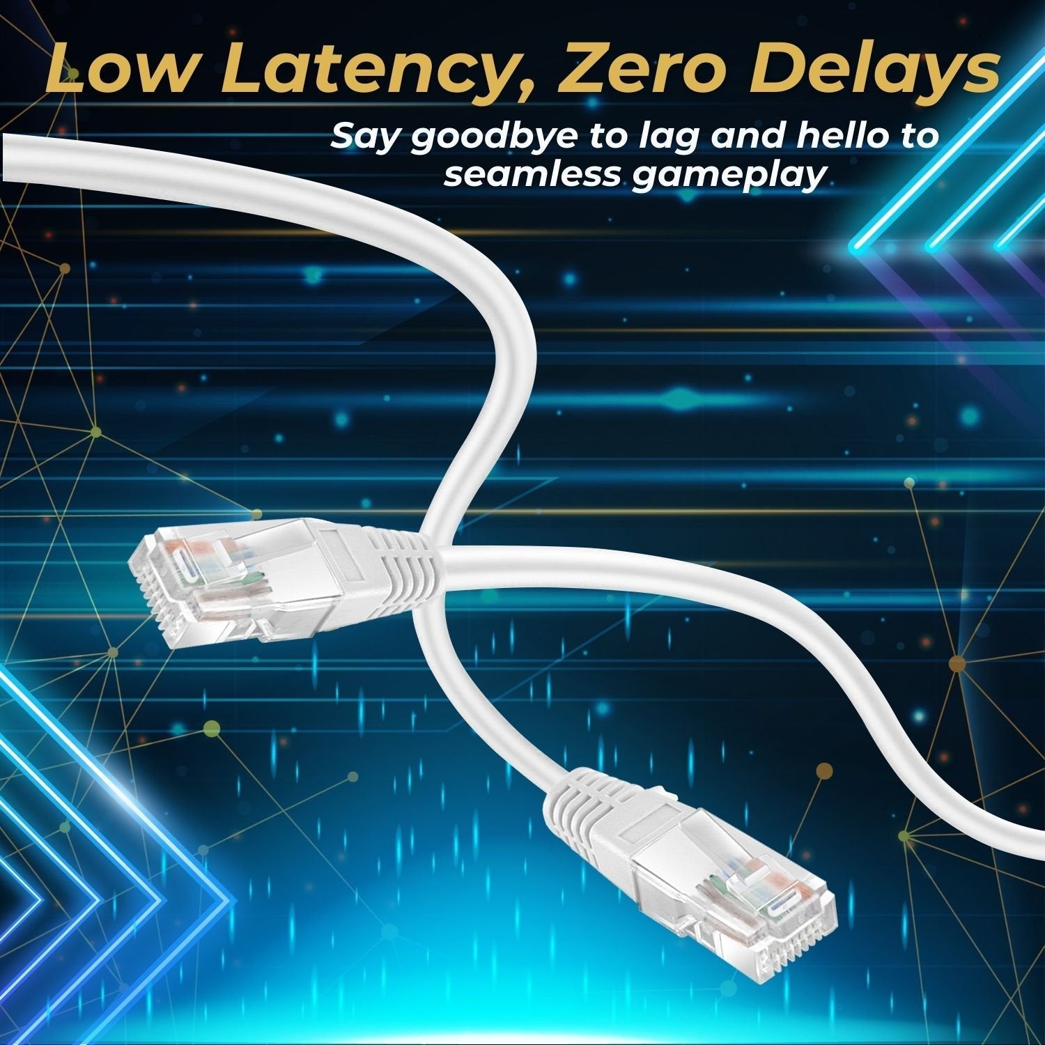 3 Meter CAT6 Internet Cable Ethernet Cable LAN Cable - shown as a white cable with two clear RJ45 connectors against a digital network background.