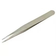 3 Pcs Stainless Steel Electronic Tweezers Set - a single silver-coloured, pointed-tip metal tweezer angled against a white background.