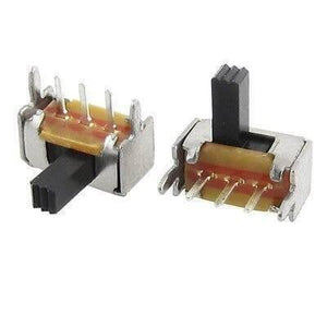 3 Pin 2 Position Panel Mount Micro Vertical Spdt Slide Switch High Knob - two identical black and silver switches with vertical knobs and metal pins.