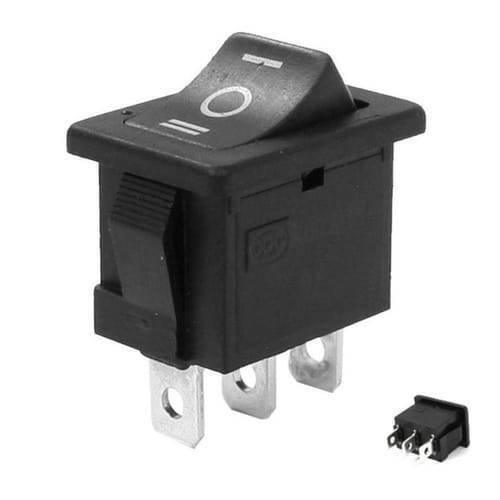3 Pin 3 Position Rocker Switch On Off On Power Button Switch - a black rectangular rocker switch with three metal terminals and a smaller inset view.