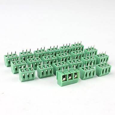 3 Pin Connector Tblock 3 Pin - a collection of multiple green, three-pin PCB screw terminal blocks arranged on a white surface.