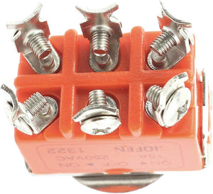 3 Position On Off On Screw Terminal Toggle Switch 6 Pin Pakistan - a close-up of the orange plastic base with six metal screw terminals.