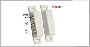3 Wire No Nc Magnetic Reed Sensor Signal Switch For Door Access Control - two white plastic components, one with three screw terminals labeled COM, NC, and NO.