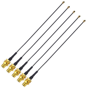 300 mm Length For 2mm Size 1st Generation Ipex To SMA Female Antenna Connector - five black cables with gold SMA female and IPEX connectors.