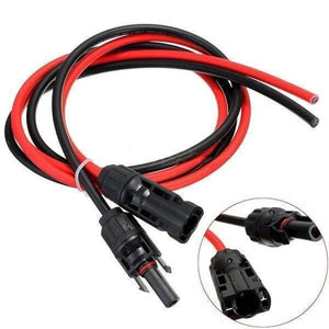 30A 1000V Male Female MC4 Connector For Solar Panel DC Wire Cable - a pair of red and black cables with MC4 connectors and a close-up inset.