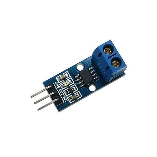 30A Range Current Sensor Module ACS712 - a blue circuit board featuring a screw terminal block, an integrated circuit, and three connection pins.