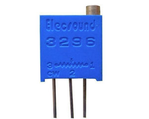 3296W 10k Multiturn Variable Resistor Potentiometer Trimmer Resistor - a blue rectangular component with three metal pins and a top adjustment screw.