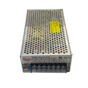 36V 5A Power Supply - a silver metal-cased unit with a perforated top, a terminal block with screw connectors, and a yellow warning label on top.