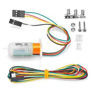 3d Touch Auto Bed Leveling Sensor For Ender 3 V2, Ender 3 Pro, Ender 3 Series, Ender 5 Pro, Ender 5 Plus, CR10 Series And Other 3d Printers - kit including a white and orange sensor unit, multi-coloured wiring harnesses, metal screws, nuts, and connectors.