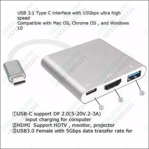 3in1 Multiport Type-c Usb To Hdmi Adapter 3.0 Charging Port