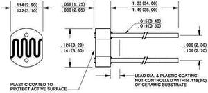 3mm LDR Sensor Light Dependent Resistor Sensor - shown in a technical dimension diagram with measurements in inches and millimeters.