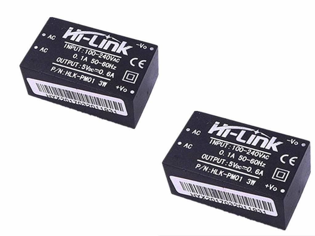 3W HLK-PM01 AC DC 220V To 5V Step Down Power Supply Module Isolated Power Supply Module - two identical black rectangular modules with printed specifications and pin labels.