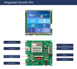 4.0 Inch HMI LCD Display DMG48480C040_03W Commercial Grade - the front screen with a graphical interface and the green circuit board back with ports and labels.