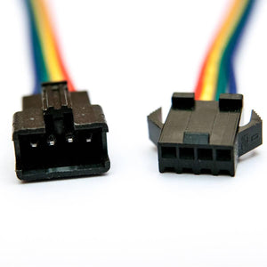 4 Pin Sm Connector Male To Female 4pin Sm Connector Cable For RGB LED Strip - a black 4-pin male connector and a black 4-pin female connector attached to a multi-coloured ribbon cable.