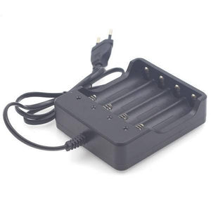 4 Slot 18650 Li-ion Battery 4.2V Four Slot Lithium Ion Batteries Smart Charger - a black four-slot charger with a power cord and two-pin plug.
