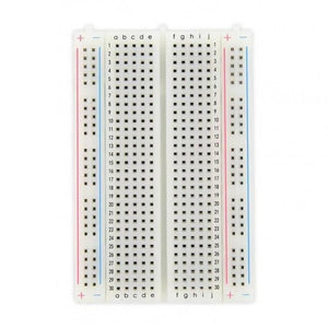 400 Tie Points Half Size Solderless Breadboard Solder Less Breadboard Prototyping Board - a white rectangular prototyping board with numbered rows 1-30 and lettered columns a-j and power rails.