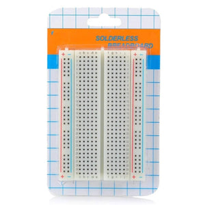 400 Tie Points Half Size Solderless Breadboard Solder Less Breadboard Prototyping Board - shown in its original retail packaging, featuring a white plastic board with numbered rows and columns.