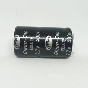 400F 2.7V DC Supercapacitor Battery High Frequency Ultra Capacitor For Auto Power Supply - a black cylindrical electronic component with Samwha Green-Cap branding and specifications printed on its side.