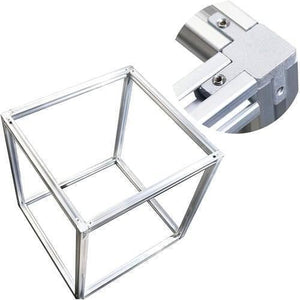 4040 Size 3 Way End Corner Bracket Connector For t Slot Aluminum Extrusion Profile - a silver metal cube frame made of aluminum extrusion profiles with a close-up view of the corner joint.