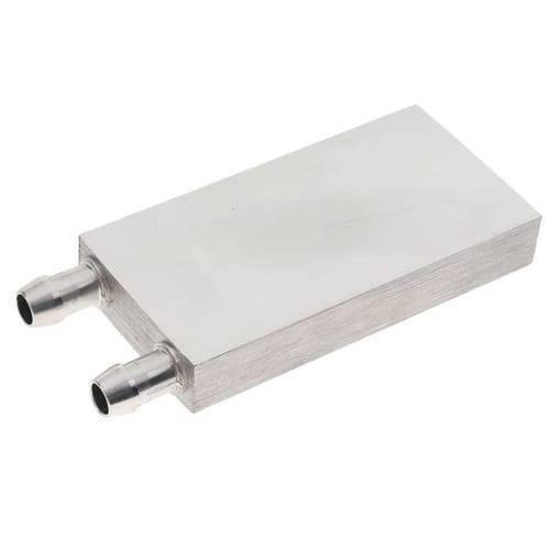 40mm x 80mm Aluminium Water Cooling Block For Liquid Water Cooler Heat Sink System - a rectangular silver metal block with two protruding hose barb connectors on one side.
