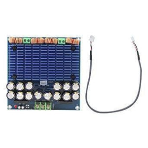 420WX2 Dual Chip d Digital Audio Amplifier Board TDA8954TH XH-M252 - the blue circuit board with capacitors, heat sink, and screw terminals next to a cable.