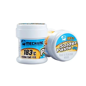 42G Mechanic XGSP50 Soldering Tin Solder Paste Flux - shown as two white cylindrical plastic jars with blue labels reading 183°C and 42g.