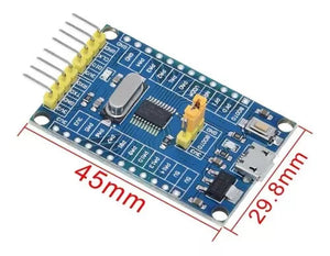 48 MHz STM32F030F4P6 Small Systems Development Board Cortex-M0 Core 32bit Mini System Development Panels - a blue rectangular circuit board with a micro-USB port, a push button, a crystal oscillator, and header pins.