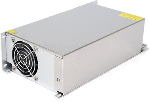 48V 20A 1000W Universal Regulated Switching Power Supply Driver For Cctv Camera LED Strip AC 100-240V Input To DC 48V - a silver rectangular metal unit with a cooling fan and protective grille on the front panel.