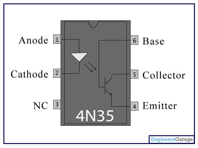 EL4N35 4N35 Optocoupler 6 Pin DIP - a technical diagram showing the internal circuitry and pinout labels for the six-pin component.