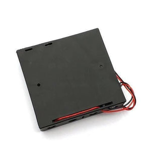 4x 18650 Battery Cell Holder Storage Box Case - shown as a black plastic enclosure with red and black wires extending from the side.