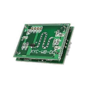 5.8GHz Microwave Radar Motion Sensor Module - a green two-layer circuit board with a printed serpentine antenna and labeled XYC-WB-DC.