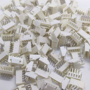 5 Pin Right Angle Male 2.5mm JST Xh Style PCB Mount Connector - shown as a pile of multiple white plastic electrical connectors with metal pins.