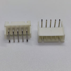 5 Pin Right Angle Male 2.5mm JST Xh Style PCB Mount Connector - shown as two white plastic five-pin header connectors with metal pins against a white background.