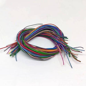 50GRM Multiple Size Flexible Wires Jumper Wire Solder Able Wires Different Colors Mix Length Used - a bundle of multi-colored, flexible jumper wires coiled together on a white surface.