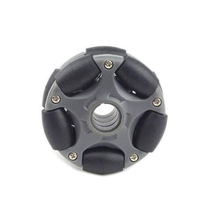 58mm Omni Wheel Universal Wheel - a grey circular hub featuring six small black rubber rollers arranged around the perimeter and a central mounting hole.