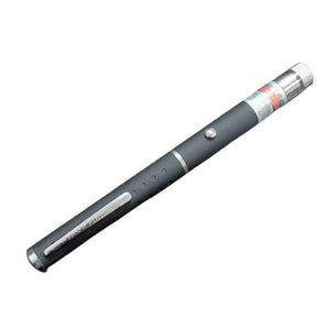 5mW 532nm Green Laser Pointer Pen - a black cylindrical pen-style laser with a silver pocket clip, a silver push-button, and a silver tip.