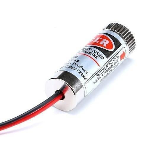 5mW 650nm Red Line Laser Module Focus Adjustable Laser Diode - a cylindrical silver metal laser module with a red and black wire lead.