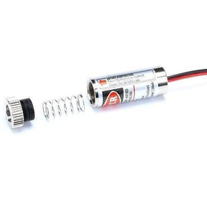 5mW 650nm Red Line Laser Module Focus Adjustable Laser Diode - shown disassembled into its cylindrical housing, a metal spring, and a threaded end cap.
