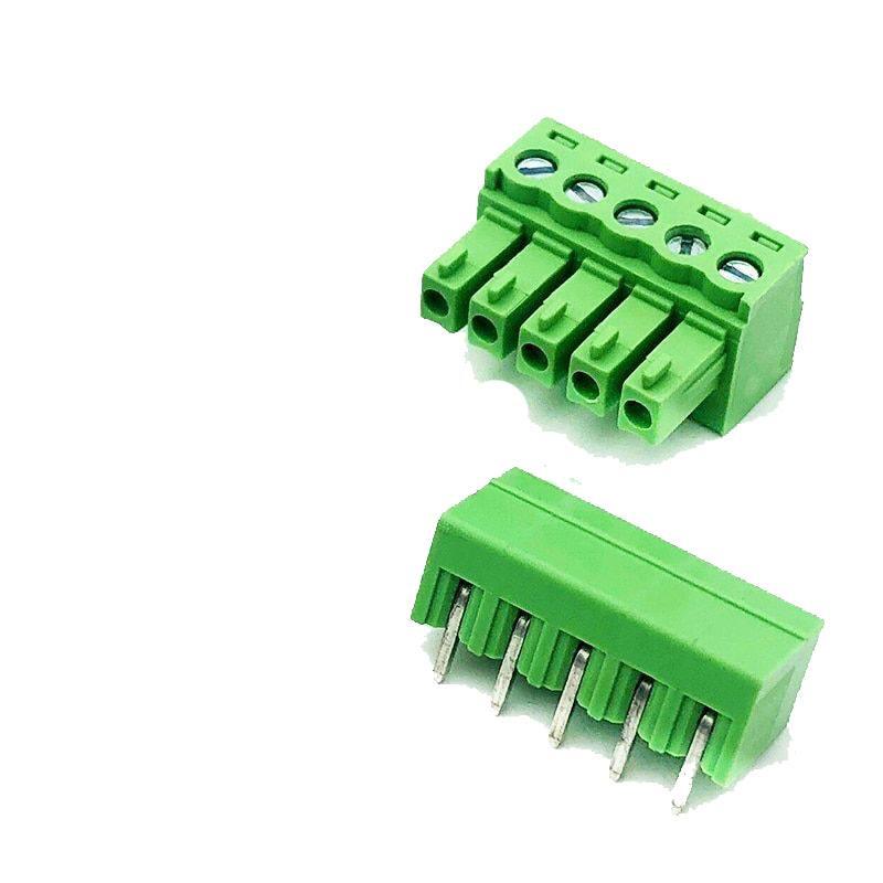 5pin 15EDG-Y 3.81mm Kf2edg 3.5mm PCB Screw Terminal Blocks Connector Plug Pin Right Angle 3.81mm Pitch Header Socket - a green five-pin male plug connector with screw terminals and its corresponding green female header socket.