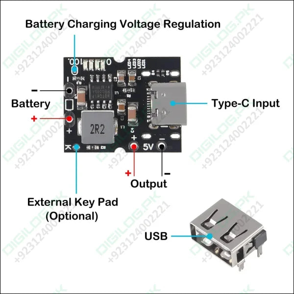 5V 2A Type-C USB High Precision Lithium Battery Charge Protection Converter Booster Usb Port Without Soldering