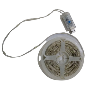 5V Addressable LEDS Strip 10 meter - shown as a long silver wire coiled on a white plastic spool with an attached USB connector and a small button controller.