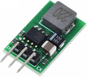 5V Output HX1314G: Reliable DC 5.5-32V To 5V 1A Voltage Regulator Module - Perfect For DIY Projects - a small green circuit board with a black inductor, a capacitor, an integrated circuit, and three metal input/output pins.