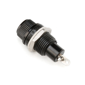 5x20mm AGC Fuse Holder Inline Screw Type - a black cylindrical plastic fuse holder with a metal nut and a single metal solder terminal at the base.