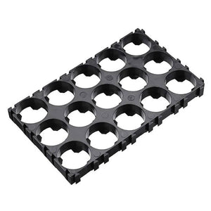 5x3 15 Cell 18650 Battery Spacer Radiating Holder Bracket With Lock For Electric Car Bike - a black plastic rectangular grid with fifteen circular openings for holding batteries.
