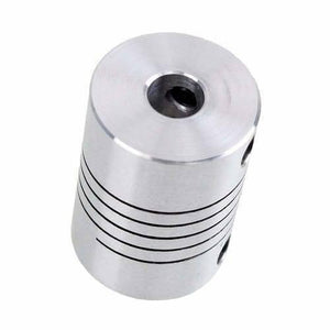 6.35x8mm Flexible Coupling Shaft - a silver cylindrical metal component with a spiral cut pattern and two visible set screw holes.